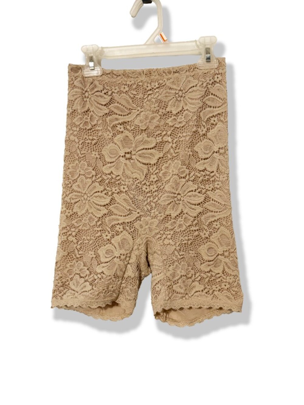 Joan Vass Beige Floral Lace High Waist Shapewear Compression Shorts Sz Medium